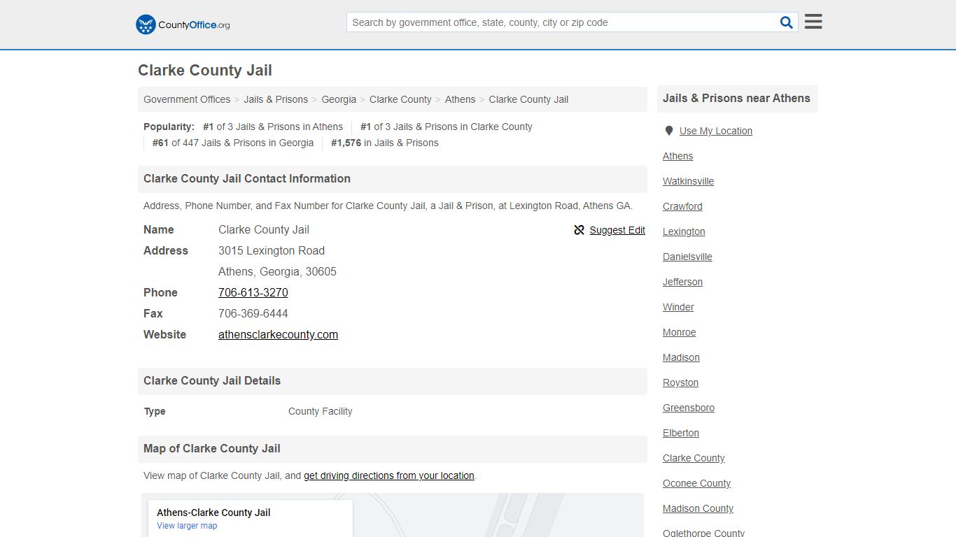 Clarke County Jail - Athens, GA (Address, Phone, and Fax)